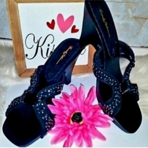 Beverly Feldman Black Jeweled Open toed Heel Sandals size 11